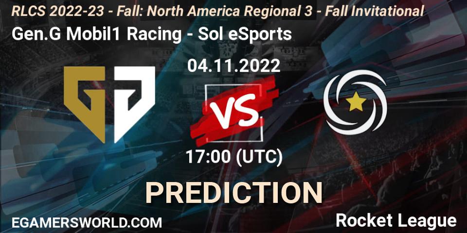 Pronósticos Gen.G Mobil1 Racing - Sol eSports. 04.11.2022 at 17:00. RLCS 2022-23 - Fall: North America Regional 3 - Fall Invitational - Rocket League