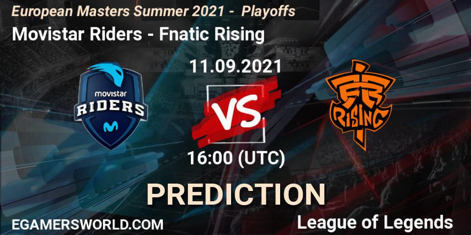 Pronósticos Movistar Riders - Fnatic Rising. 09.09.21. European Masters Summer 2021 - Playoffs - LoL
