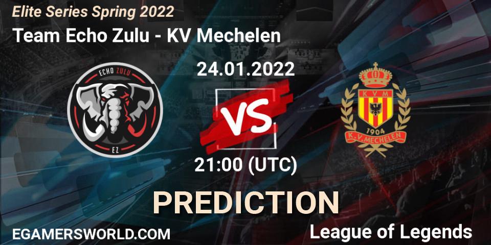 Pronósticos Team Echo Zulu - KV Mechelen. 24.01.2022 at 21:00. Elite Series Spring 2022 - LoL