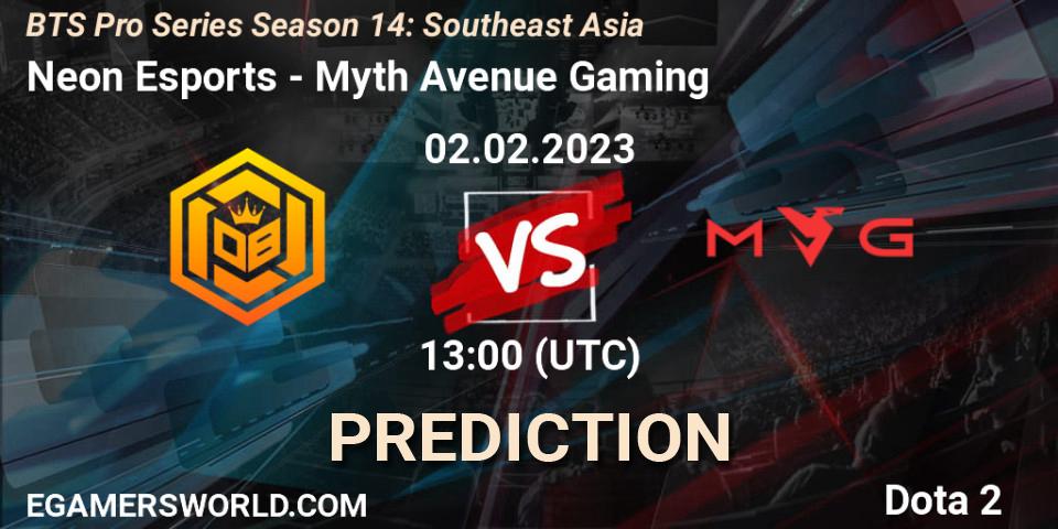 Pronósticos Neon Esports - Myth Avenue Gaming. 02.02.23. BTS Pro Series Season 14: Southeast Asia - Dota 2