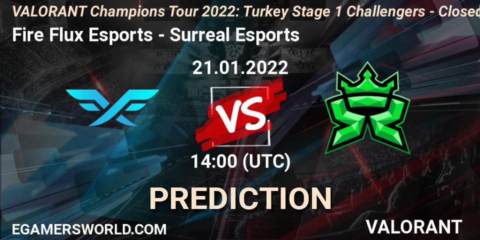 Pronósticos Fire Flux Esports - Surreal Esports. 21.01.2022 at 14:00. VCT 2022: Turkey Stage 1 Challengers - Closed Qualifier 2 - VALORANT
