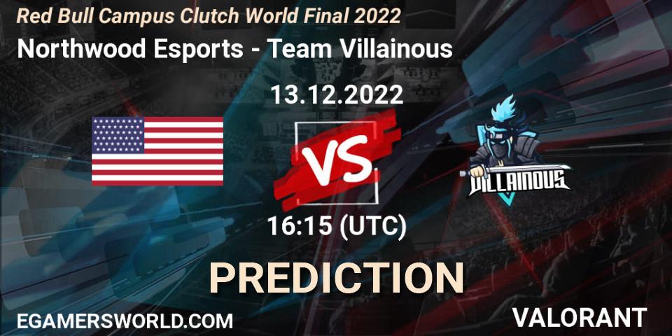 Pronósticos Northwood Esports - Team Villainous. 13.12.2022 at 16:15. Red Bull Campus Clutch World Final 2022 - VALORANT
