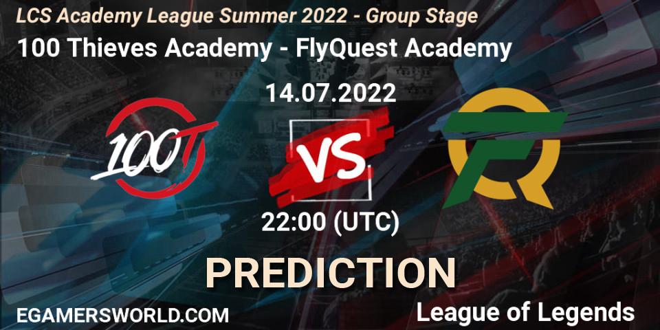 Pronósticos 100 Thieves Academy - FlyQuest Academy. 14.07.2022 at 22:00. LCS Academy League Summer 2022 - Group Stage - LoL
