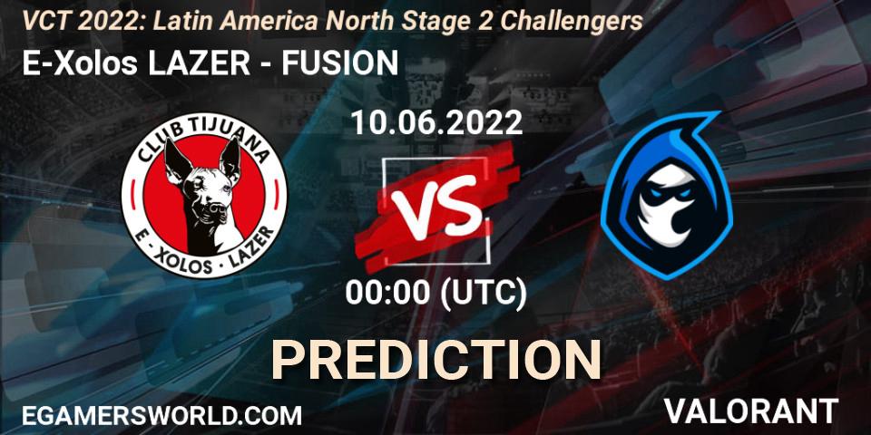Pronósticos E-Xolos LAZER - FUSION. 10.06.2022 at 00:00. VCT 2022: Latin America North Stage 2 Challengers - VALORANT