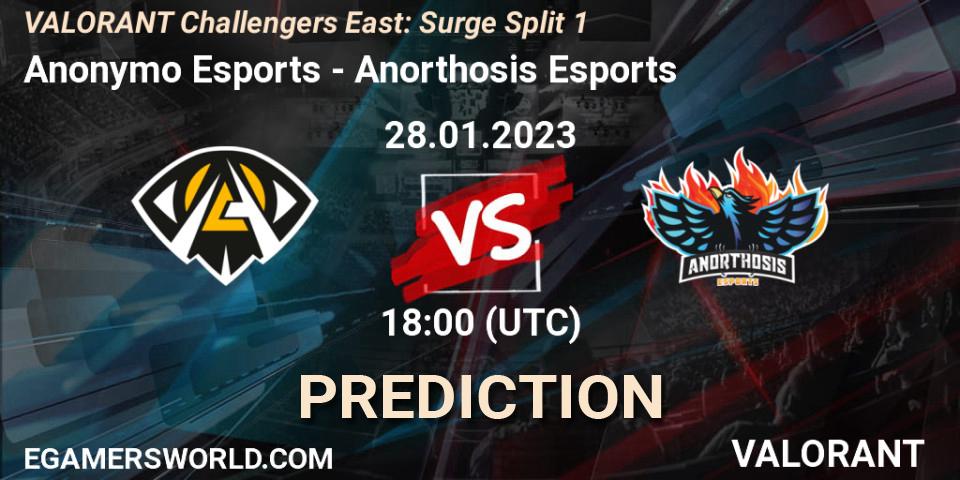 Pronósticos Anonymo Esports - Anorthosis Esports. 28.01.23. VALORANT Challengers 2023 East: Surge Split 1 - VALORANT