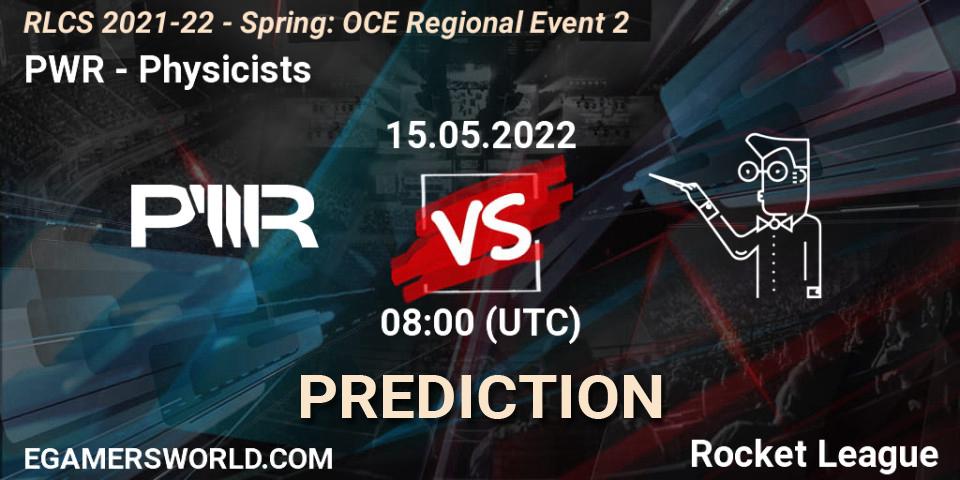 Pronósticos PWR - Physicists. 15.05.2022 at 08:00. RLCS 2021-22 - Spring: OCE Regional Event 2 - Rocket League