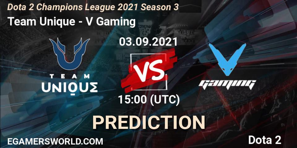 Pronósticos Team Unique - V Gaming. 03.09.2021 at 15:00. Dota 2 Champions League 2021 Season 3 - Dota 2