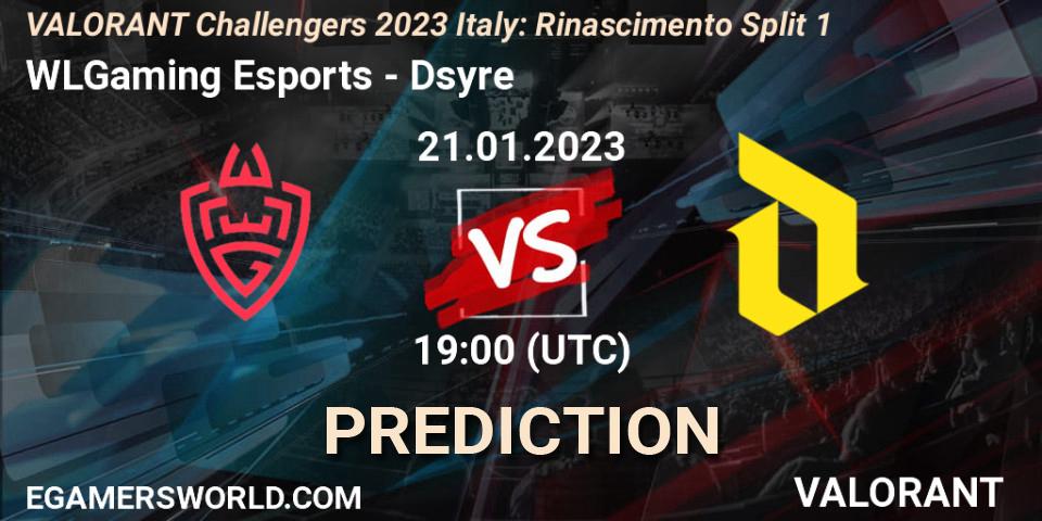 Pronósticos WLGaming Esports - Dsyre. 21.01.2023 at 19:00. VALORANT Challengers 2023 Italy: Rinascimento Split 1 - VALORANT