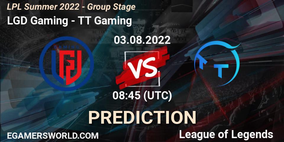 Pronósticos LGD Gaming - TT Gaming. 03.08.22. LPL Summer 2022 - Group Stage - LoL