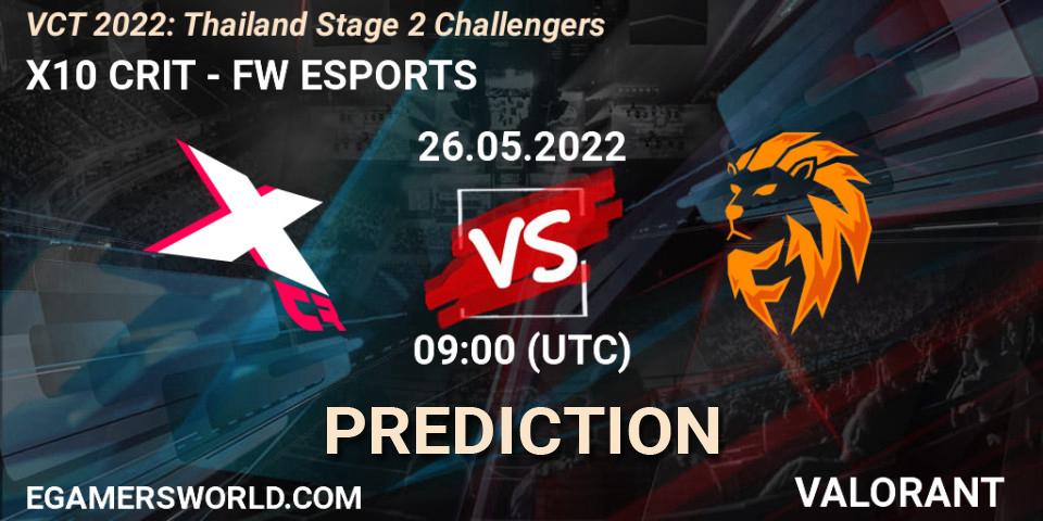 Pronósticos X10 CRIT - FW ESPORTS. 26.05.2022 at 10:00. VCT 2022: Thailand Stage 2 Challengers - VALORANT