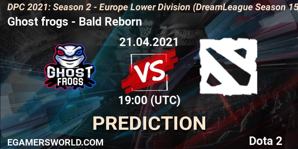 Pronósticos Ghost frogs - Bald Reborn. 21.04.2021 at 19:30. DPC 2021: Season 2 - Europe Lower Division (DreamLeague Season 15) - Dota 2