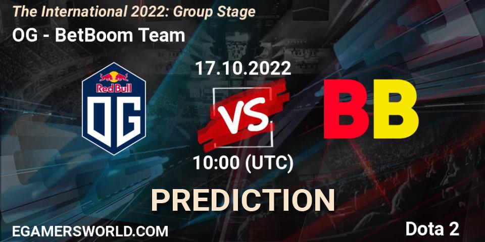 Pronósticos OG - BetBoom Team. 17.10.2022 at 12:01. The International 2022: Group Stage - Dota 2