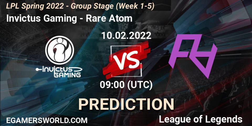 Pronósticos Invictus Gaming - Rare Atom. 10.02.2022 at 09:00. LPL Spring 2022 - Group Stage (Week 1-5) - LoL
