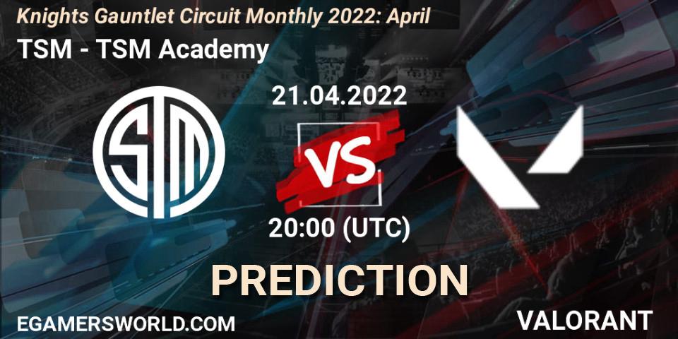 Pronósticos TSM - TSM Academy. 21.04.2022 at 20:00. Knights Gauntlet Circuit Monthly 2022: April - VALORANT