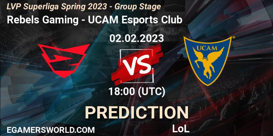 Pronósticos Rebels Gaming - UCAM Esports Club. 02.02.2023 at 18:00. LVP Superliga Spring 2023 - Group Stage - LoL