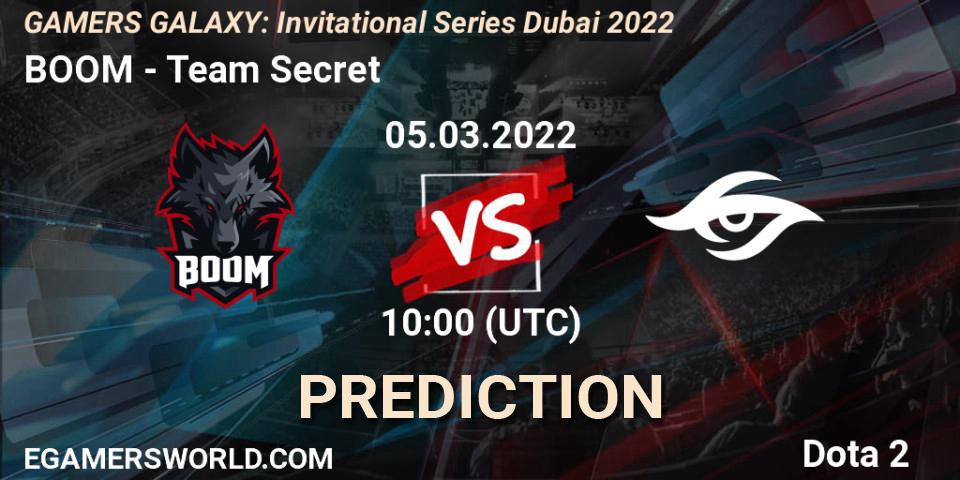Pronósticos BOOM - Team Secret. 05.03.2022 at 09:58. GAMERS GALAXY: Invitational Series Dubai 2022 - Dota 2