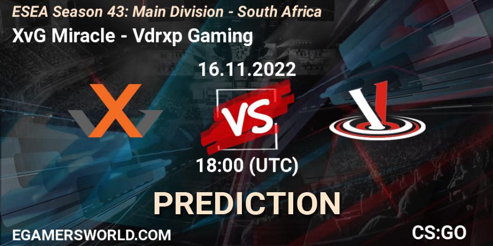 Pronósticos XvG Miracle - Vdrxp Gaming. 16.11.22. ESEA Season 43: Main Division - South Africa - CS2 (CS:GO)