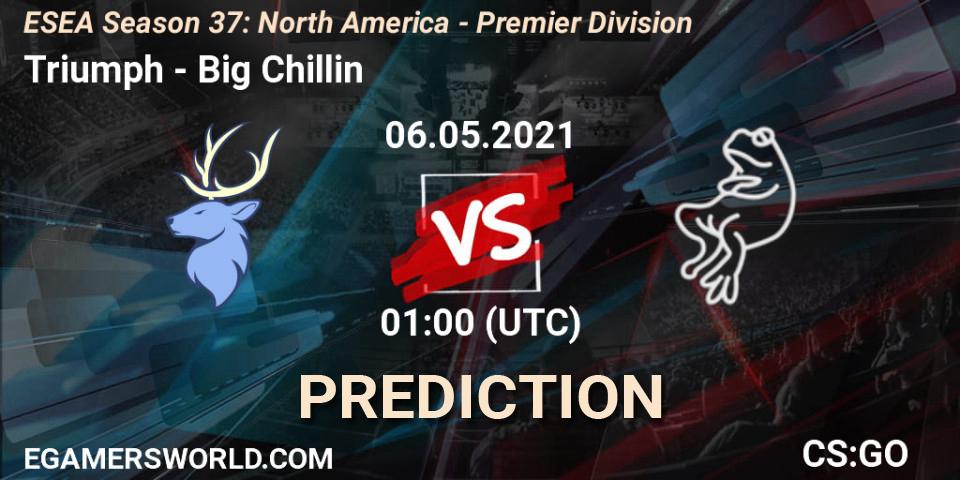 Pronósticos Triumph - Big Chillin. 06.05.2021 at 01:00. ESEA Season 37: North America - Premier Division - Counter-Strike (CS2)