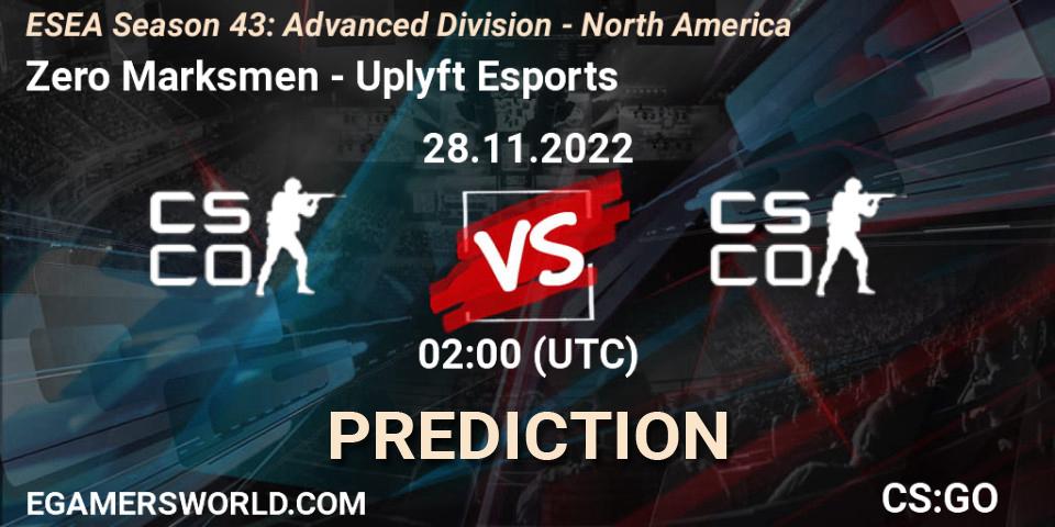 Pronósticos Zero Marksmen - Uplyft Esports. 28.11.22. ESEA Season 43: Advanced Division - North America - CS2 (CS:GO)