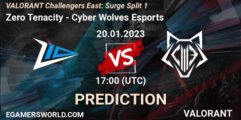 Pronósticos Zero Tenacity - Cyber Wolves Esports. 20.01.2023 at 21:10. VALORANT Challengers 2023 East: Surge Split 1 - VALORANT