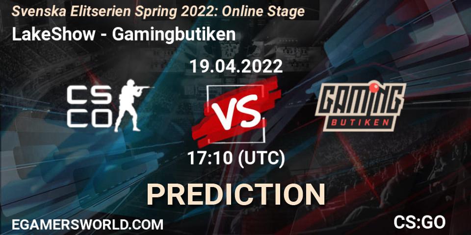 Pronósticos LakeShow - Gamingbutiken. 19.04.2022 at 17:10. Svenska Elitserien Spring 2022: Online Stage - Counter-Strike (CS2)