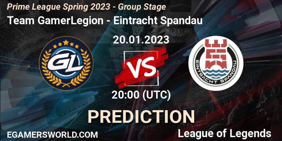 Pronósticos Team GamerLegion - Eintracht Spandau. 20.01.23. Prime League Spring 2023 - Group Stage - LoL