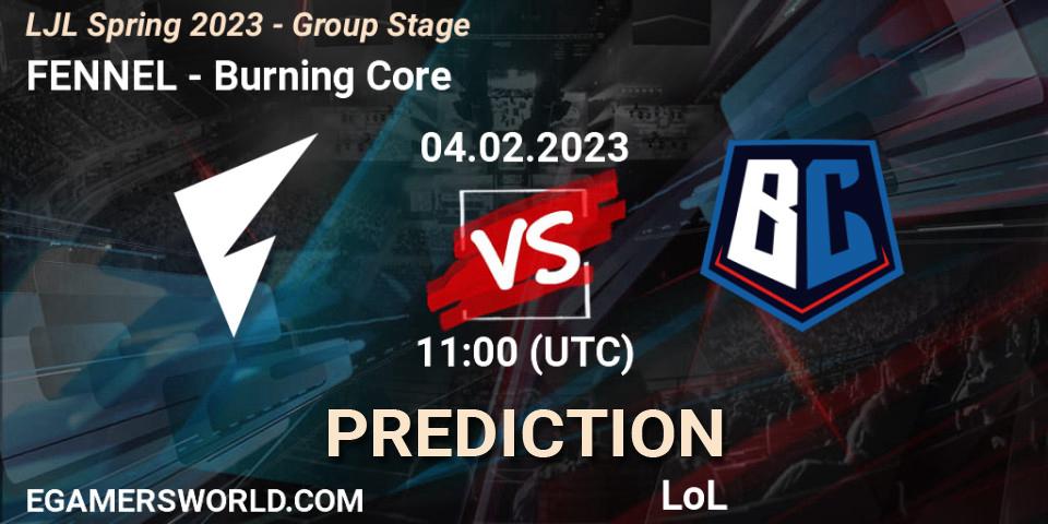 Pronósticos FENNEL - Burning Core. 04.02.2023 at 11:00. LJL Spring 2023 - Group Stage - LoL