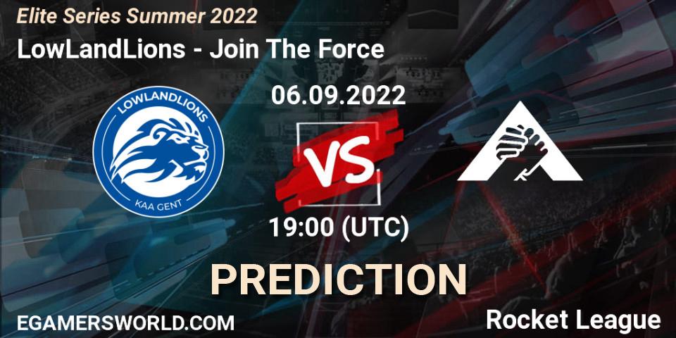 Pronósticos LowLandLions - Join The Force. 06.09.2022 at 19:00. Elite Series Summer 2022 - Rocket League