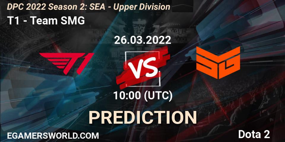 Pronósticos T1 - Team SMG. 26.03.2022 at 10:24. DPC 2021/2022 Tour 2 (Season 2): SEA Division I (Upper) - Dota 2