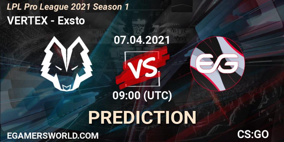 Pronósticos VERTEX - Exsto. 07.04.21. LPL Pro League 2021 Season 1 - CS2 (CS:GO)