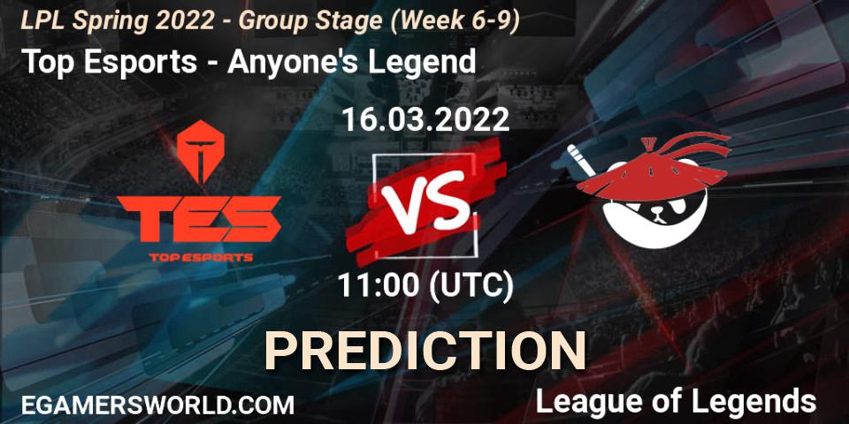 Pronósticos Top Esports - Anyone's Legend. 16.03.22. LPL Spring 2022 - Group Stage (Week 6-9) - LoL