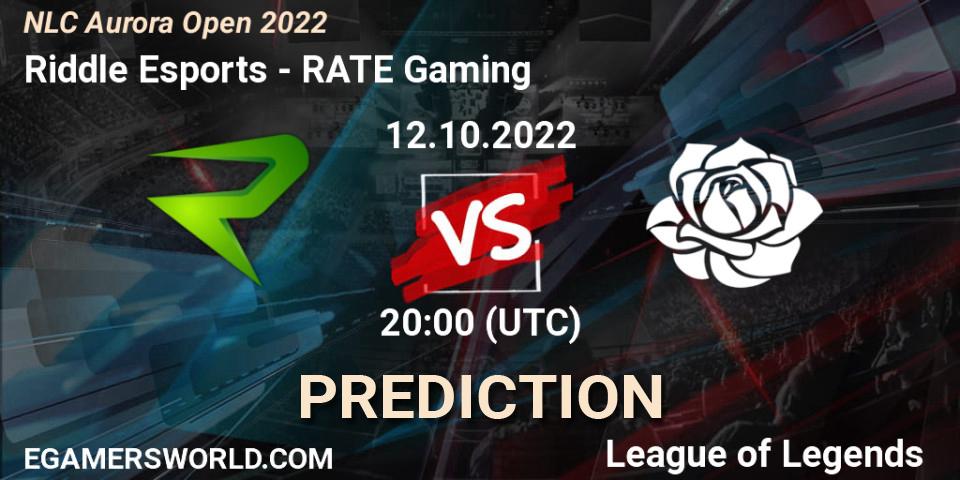Pronósticos Riddle Esports - RATE Gaming. 12.10.2022 at 19:00. NLC Aurora Open 2022 - LoL