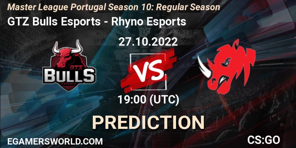 Pronósticos GTZ Bulls Esports - Rhyno Esports. 27.10.2022 at 19:00. Master League Portugal Season 10: Regular Season - Counter-Strike (CS2)