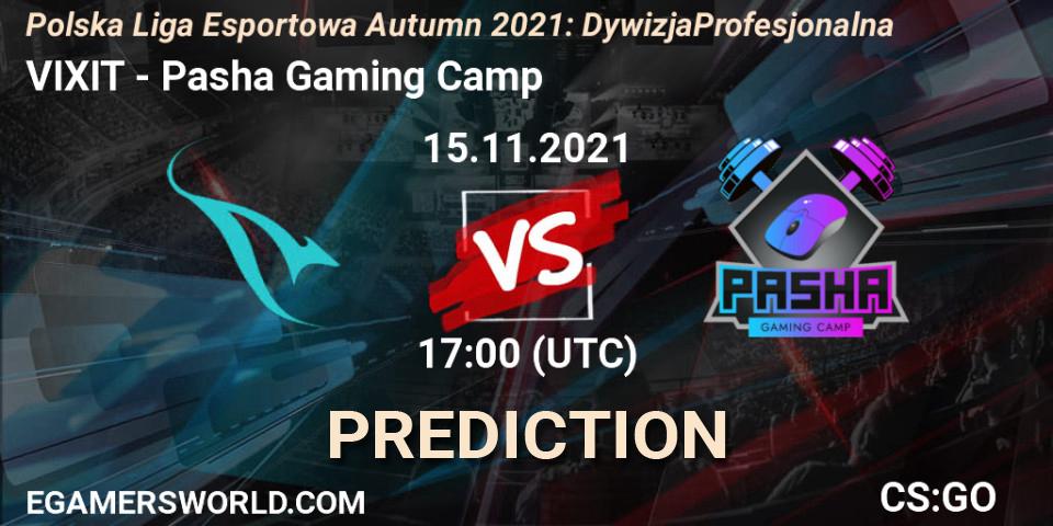 Pronósticos VIXIT - Pasha Gaming Camp. 15.11.2021 at 17:00. Polska Liga Esportowa Autumn 2021: Dywizja Profesjonalna - Counter-Strike (CS2)
