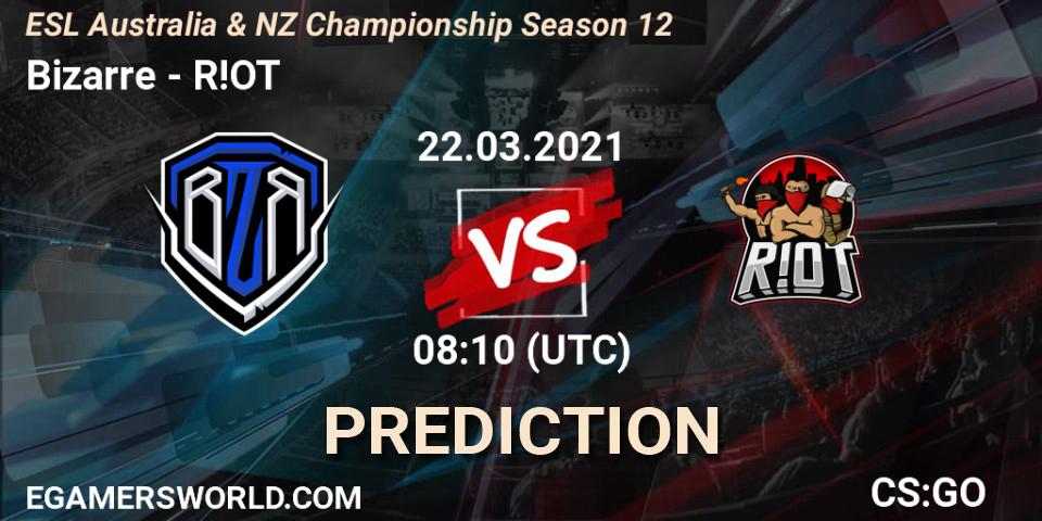 Pronósticos Bizarre - R!OT. 22.03.2021 at 08:20. ESL Australia & NZ Championship Season 12 - Counter-Strike (CS2)