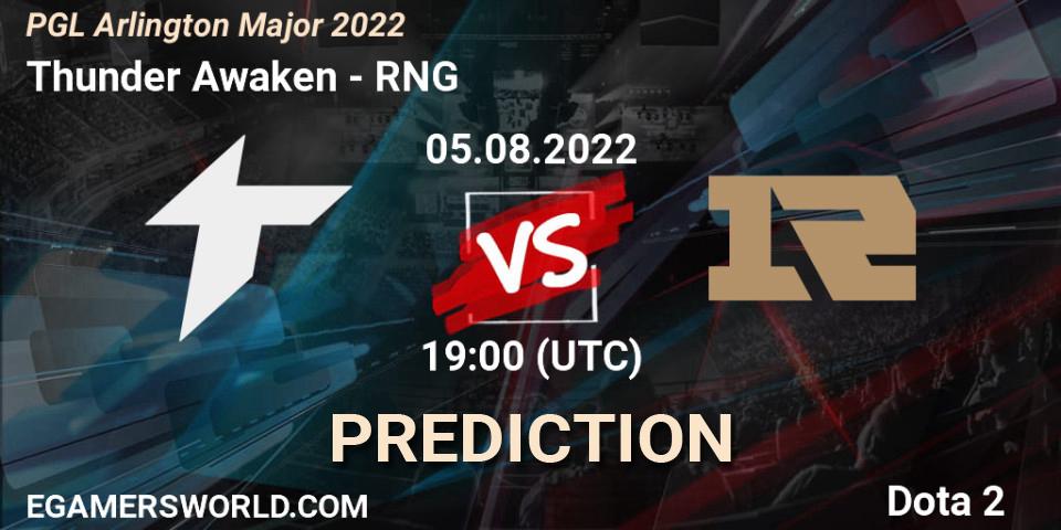 Pronósticos Thunder Awaken - RNG. 05.08.2022 at 20:07. PGL Arlington Major 2022 - Group Stage - Dota 2