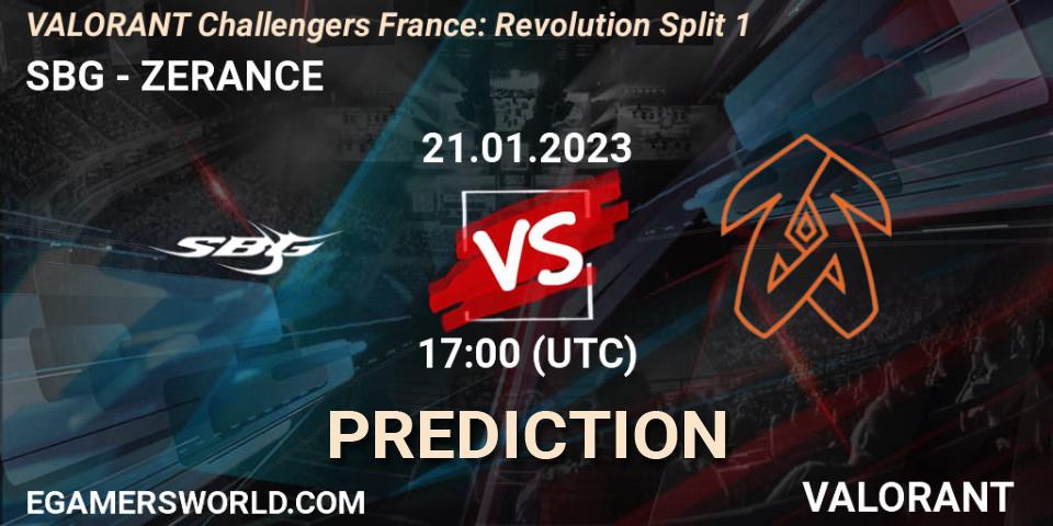 Pronósticos SBG - ZERANCE. 21.01.2023 at 17:00. VALORANT Challengers 2023 France: Revolution Split 1 - VALORANT