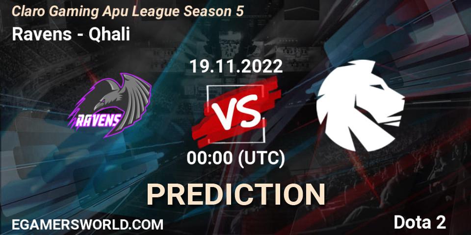 Pronósticos Ravens - Qhali. 18.11.2022 at 23:22. Claro Gaming Apu League Season 5 - Dota 2