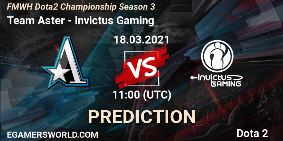 Pronósticos Team Aster - Invictus Gaming. 18.03.2021 at 09:01. FMWH Dota2 Championship Season 3 - Dota 2