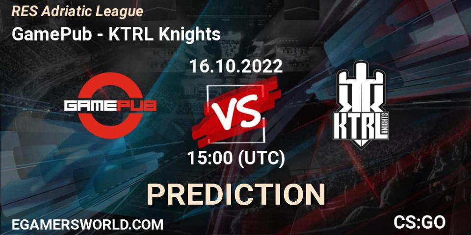 Pronósticos GamePub - KTRL Knights. 16.10.2022 at 15:00. RES Adriatic League - Counter-Strike (CS2)