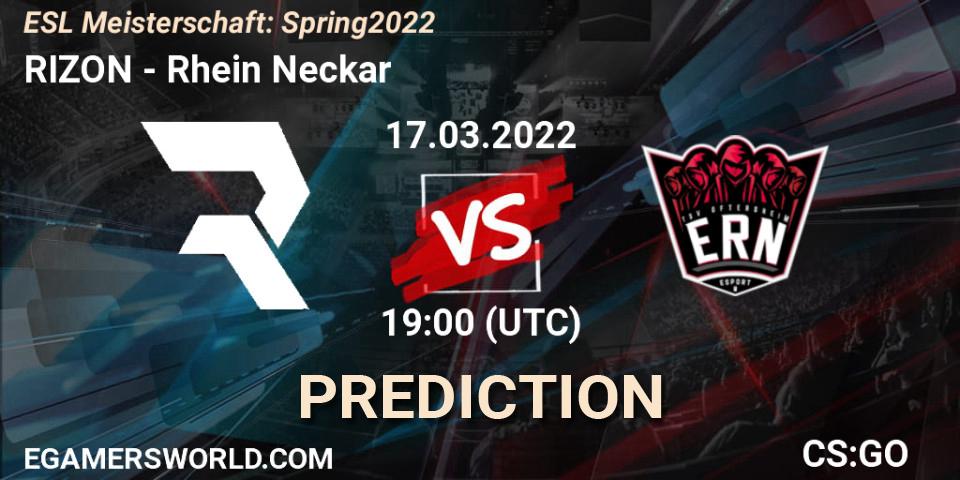 Pronósticos RIZON - Rhein Neckar. 17.03.2022 at 19:00. ESL Meisterschaft: Spring 2022 - Counter-Strike (CS2)