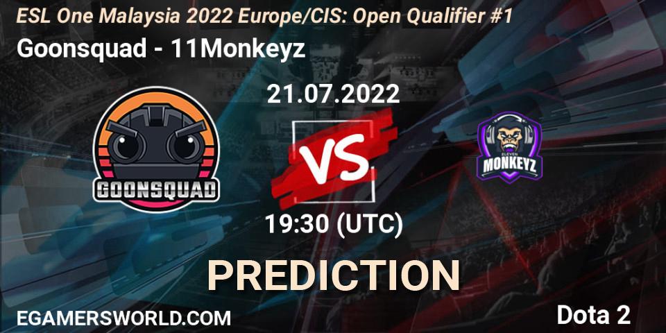 Pronósticos Goonsquad - 11Monkeyz. 21.07.2022 at 19:30. ESL One Malaysia 2022 Europe/CIS: Open Qualifier #1 - Dota 2