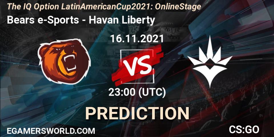 Pronósticos Bears e-Sports - Havan Liberty. 16.11.2021 at 23:00. The IQ Option Latin American Cup 2021: Online Stage - Counter-Strike (CS2)