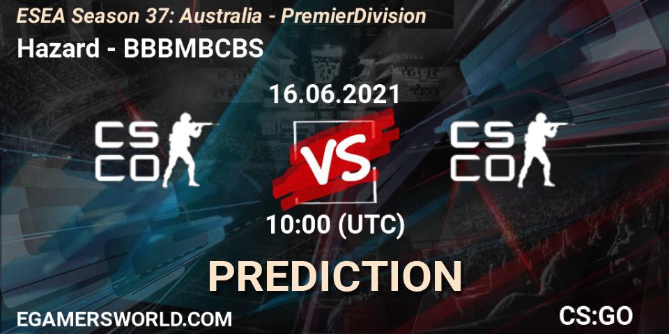 Pronósticos Hazard - BBBMBCBS. 16.06.2021 at 10:00. ESEA Season 37: Australia - Premier Division - Counter-Strike (CS2)