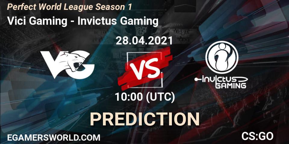 Pronósticos Vici Gaming - Invictus Gaming. 28.04.2021 at 11:00. Perfect World League Season 1 - Counter-Strike (CS2)
