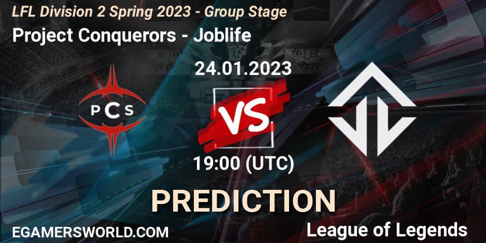 Pronósticos Project Conquerors - Joblife. 24.01.23. LFL Division 2 Spring 2023 - Group Stage - LoL