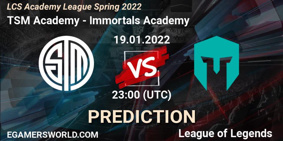 Pronósticos TSM Academy - Immortals Academy. 19.01.22. LCS Academy League Spring 2022 - LoL