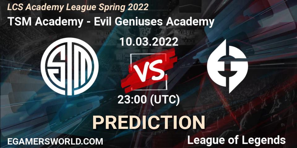 Pronósticos TSM Academy - Evil Geniuses Academy. 10.03.2022 at 23:00. LCS Academy League Spring 2022 - LoL