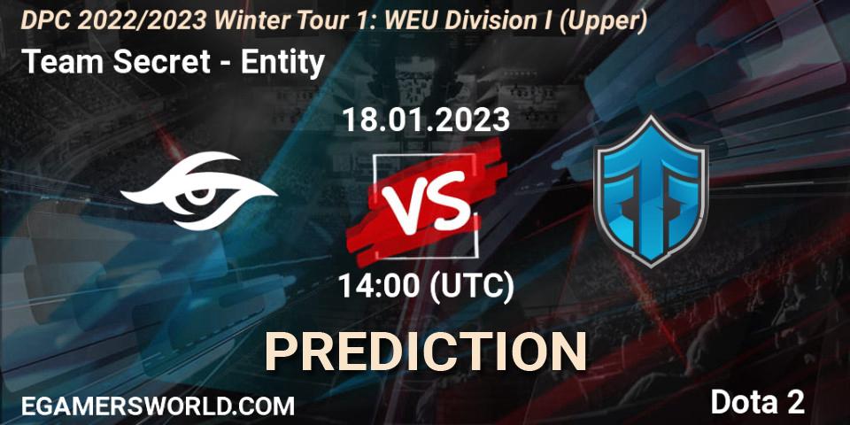 Pronósticos Team Secret - Entity. 18.01.2023 at 13:54. DPC 2022/2023 Winter Tour 1: WEU Division I (Upper) - Dota 2