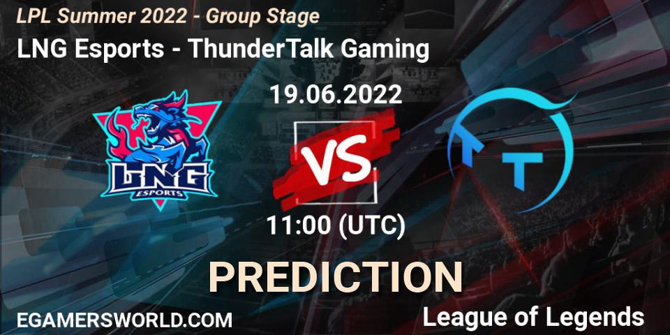 Pronósticos LNG Esports - TT Gaming. 19.06.2022 at 11:00. LPL Summer 2022 - Group Stage - LoL